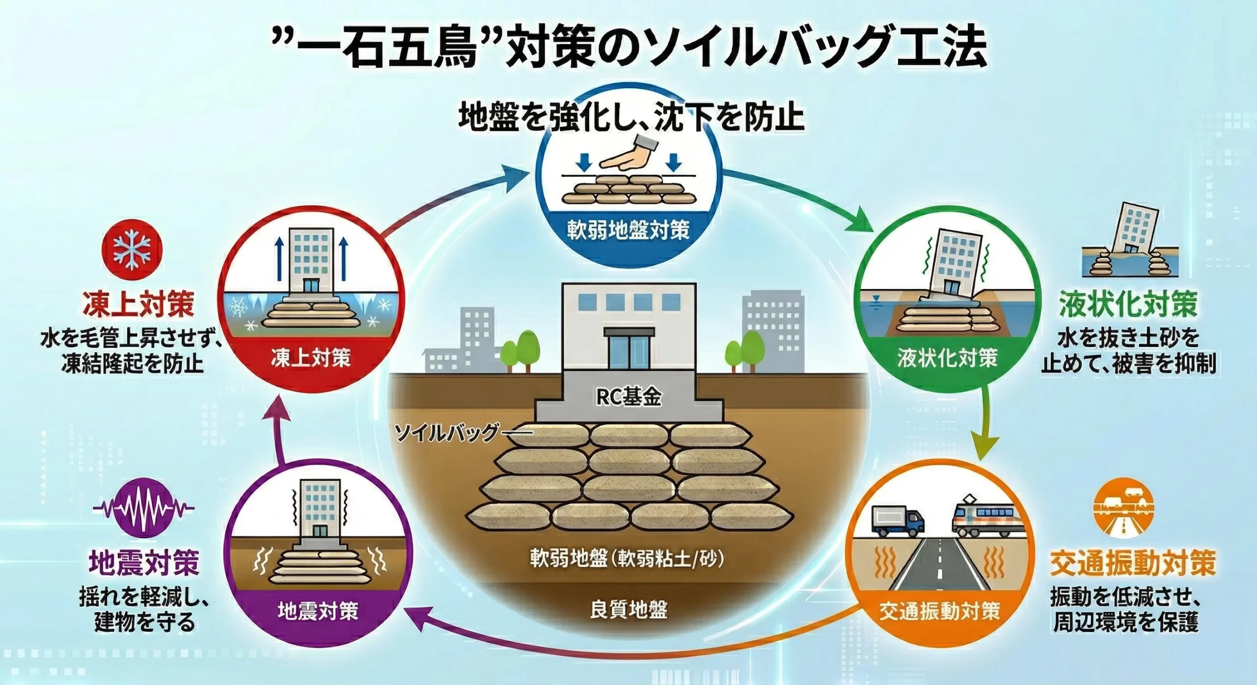 一石五鳥”対策のソイルバッグ工法